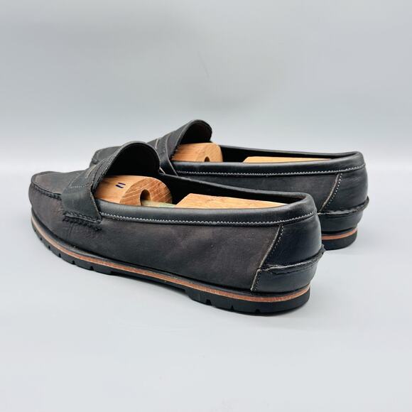 GH Bass & Co Shoes Mens 9.5 Black Leather Penny Loafers Moc Toe Slip On Dress - Picture 5 of 11